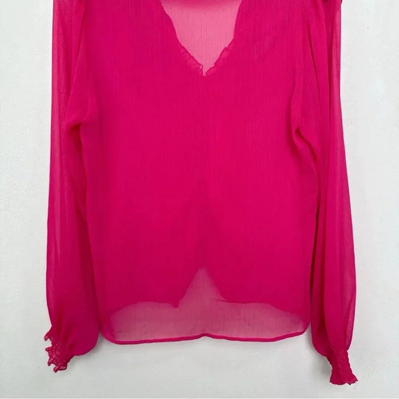 Zara Womens Small Ruffle Pink Sheer  Blouse - Picture 13 of 14